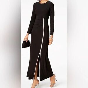 MSK Elegant Black Long Sleeve Dress with Rhinestone slit Size 6
